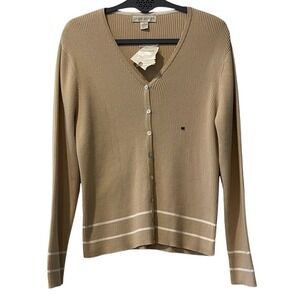 Casual Corner Beige Button Front Ribbed Cardigan Medium NWT